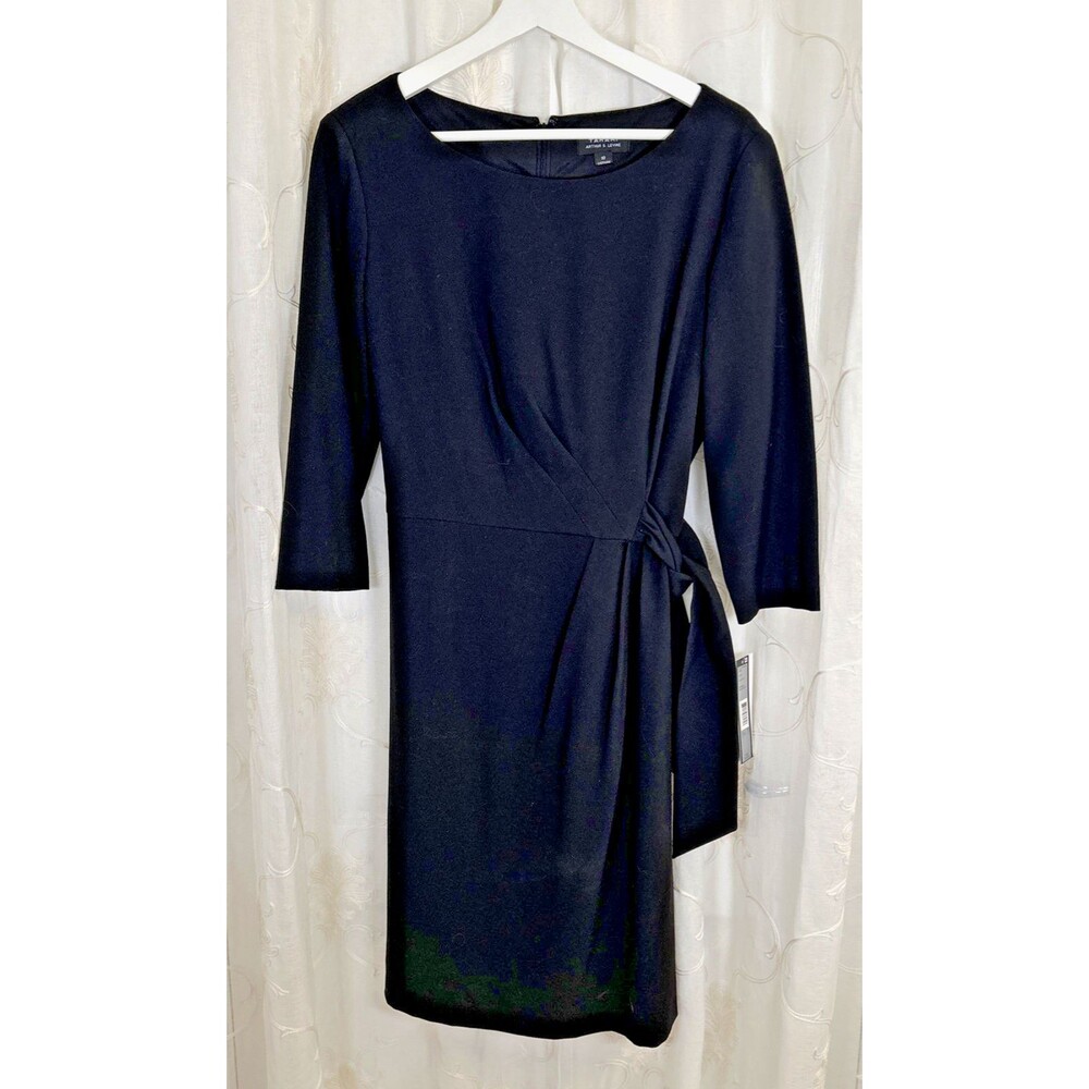 NWT Tahari Arthur S Levine Womens 10 Black Jerry Draped Faux Wrap Dress $128
